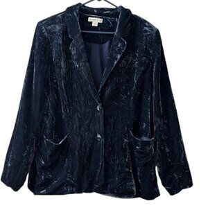 Vintage Coldwater Creek Navy Blue Crushed Velvet 2 Button Blazer Size 16